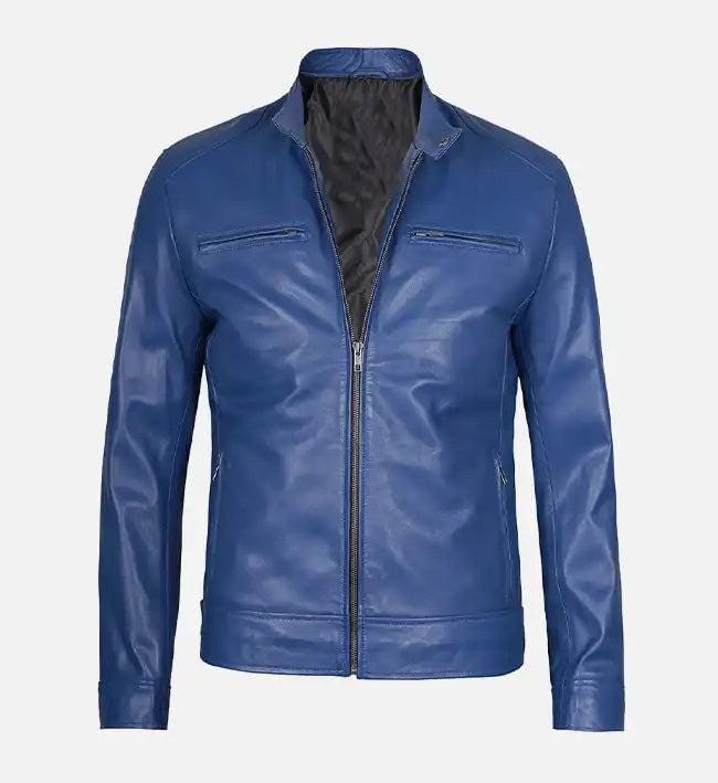 Handmade Blue Leather Biker Jacket: Men's Motorcycle Style - RoscowLeatherStudio