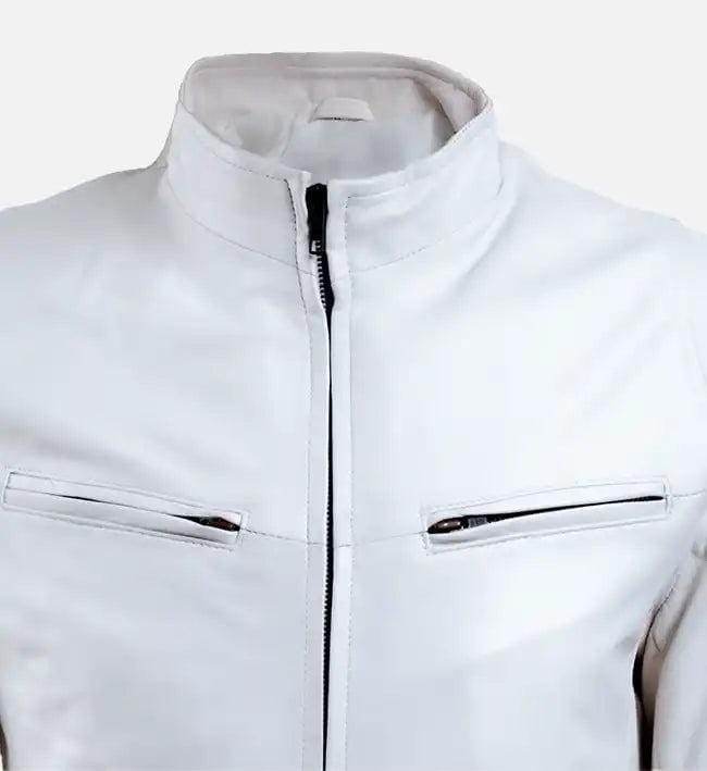 Handmade White Leather Biker Jacket: Men's Classic Motorcycle Style - RoscowLeatherStudio