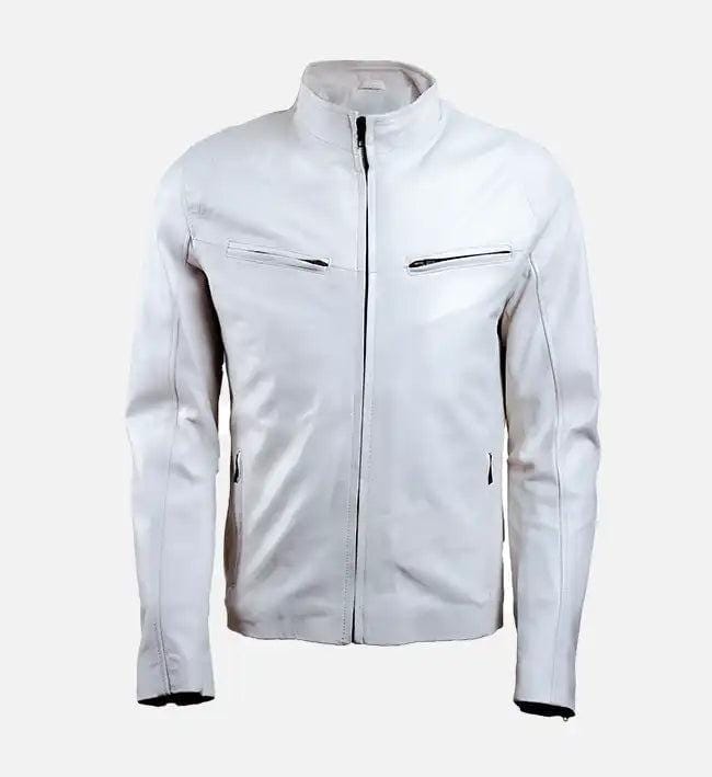 Handmade White Leather Biker Jacket: Men's Classic Motorcycle Style - RoscowLeatherStudio