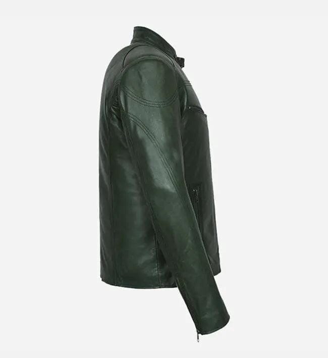 Handmade Green Leather Biker Jacket: Men's Motorcycle Style - RoscowLeatherStudio