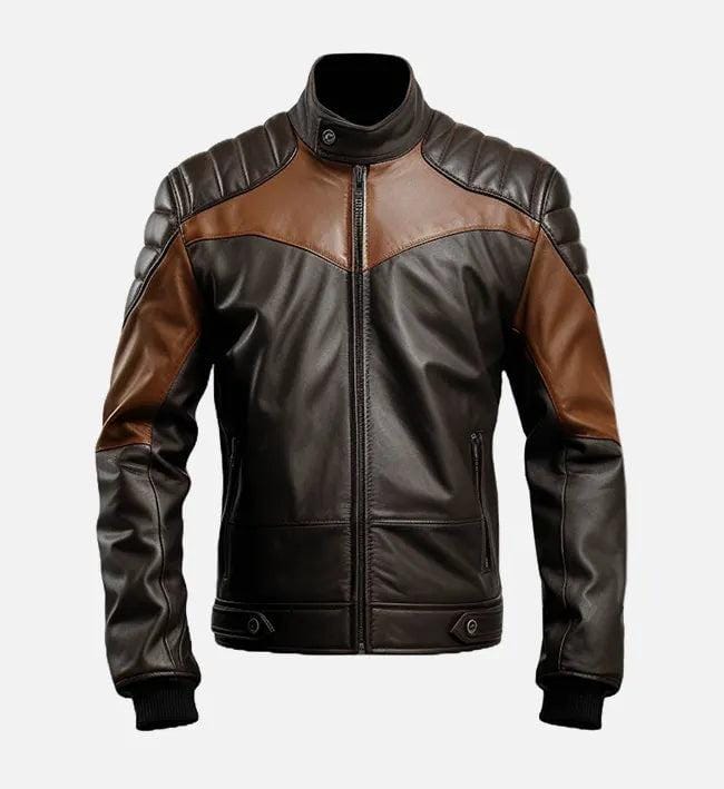 Handmade Black Brown Leather Biker Jacket: Men's Motorcycle Style - RoscowLeatherStudio