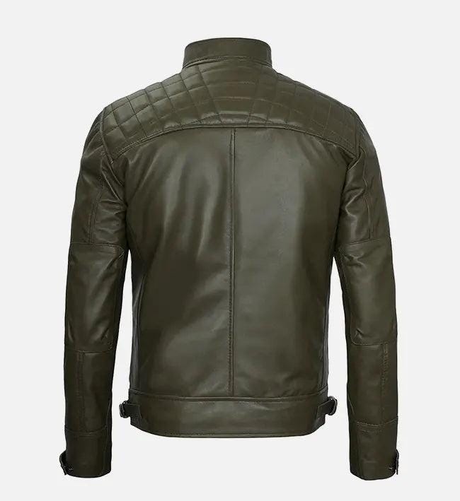 Handmade Olive Green Leather Biker Jacket: Men's Motorcycle Style - RoscowLeatherStudio