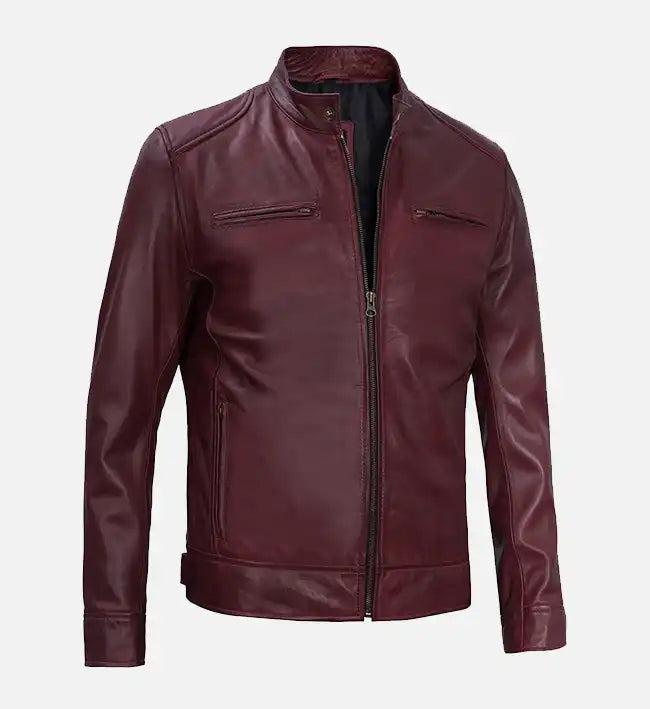 Handmade Maroon Leather Biker Jacket: Classic Motorcycle Style - RoscowLeatherStudio
