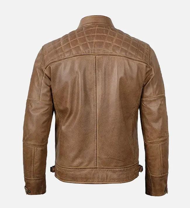 Handmade Camel Brown Leather Biker Jacket: Classic Motorcycle Style - RoscowLeatherStudio