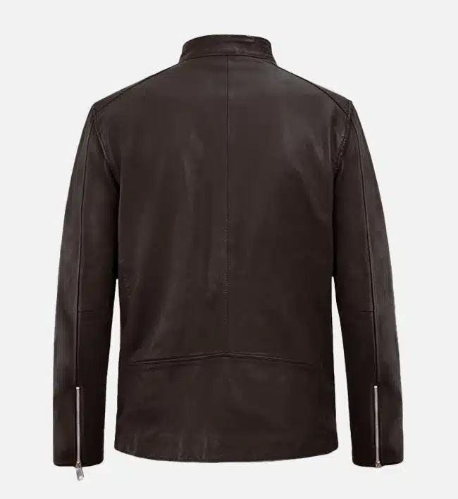 Handmade Moto Brown Leather Biker Jacket: Men's Western Bomber Style - RoscowLeatherStudio