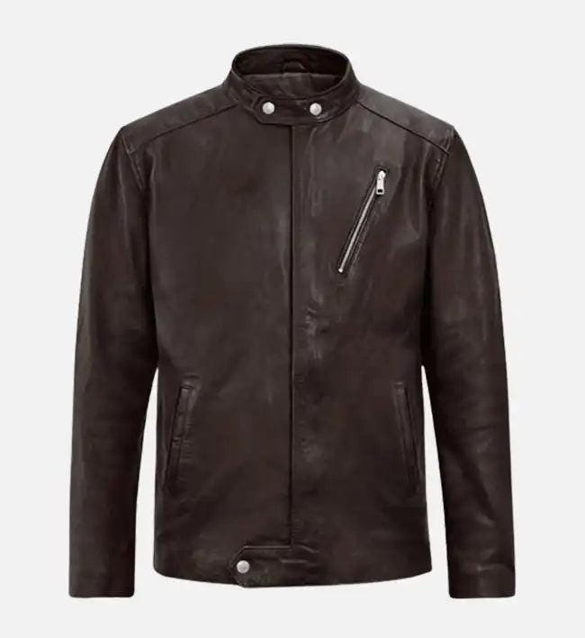 Handmade Moto Brown Leather Biker Jacket: Men's Western Bomber Style - RoscowLeatherStudio