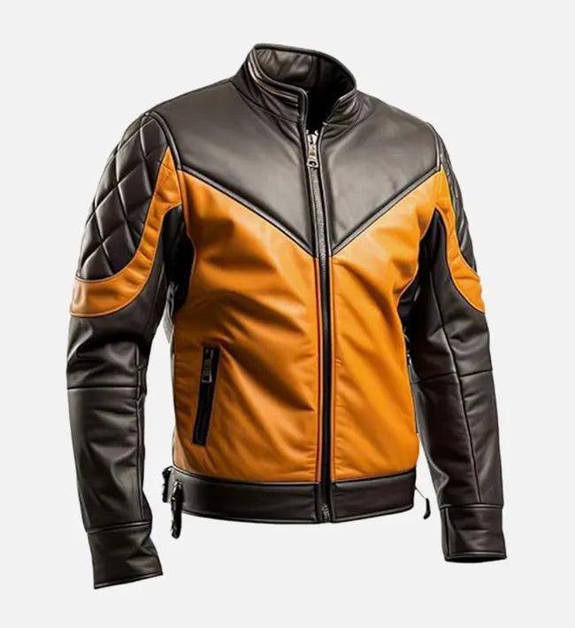 Handmade Mustard & Black Leather Biker Jacket: Classic Motorcycle Style - RoscowLeatherStudio