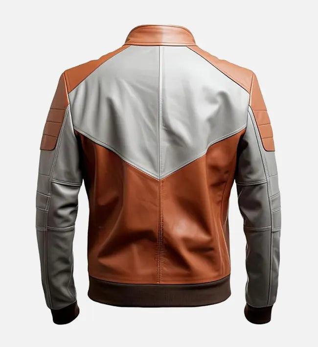 Handmade Rust Ash Grey Leather Biker Jacket: Men's Motorcycle Style - RoscowLeatherStudio