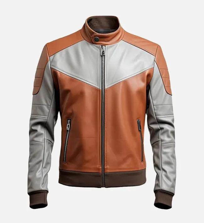 Handmade Rust Ash Grey Leather Biker Jacket: Men's Motorcycle Style - RoscowLeatherStudio