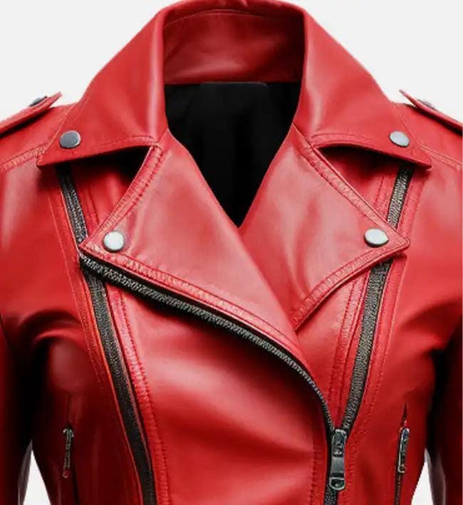 Handmade Red Leather Biker Jacket: Women's Motorcycle Style - RoscowLeatherStudio