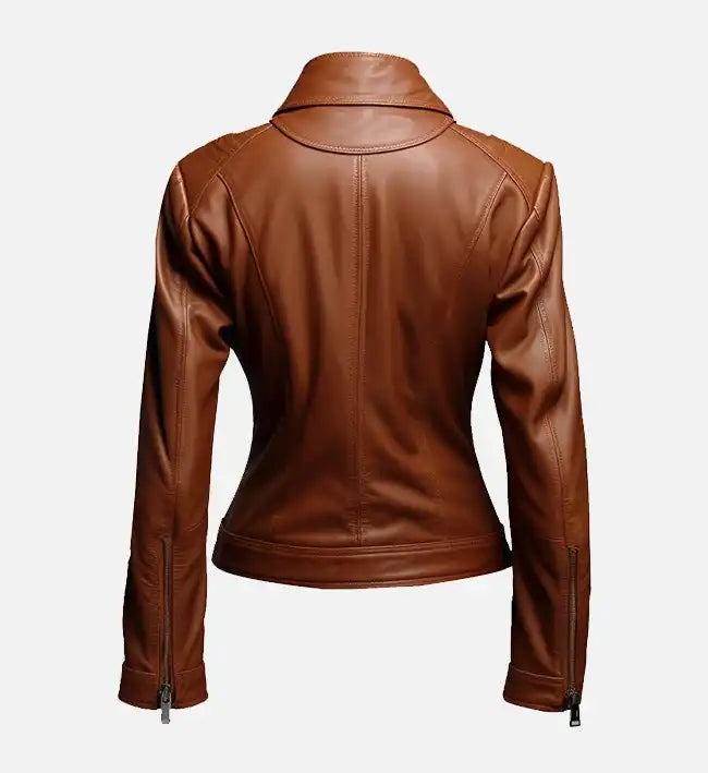 Handmade Brown Leather Cafe Racer Jacket: Women's Biker Style - RoscowLeatherStudio