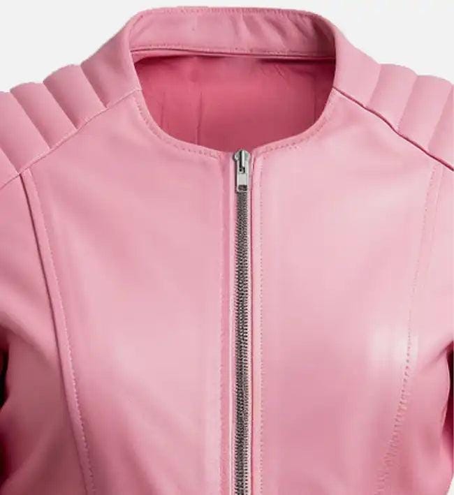 Handmade Pink Leather Biker Jacket: Women's Motorcycle Style - RoscowLeatherStudio