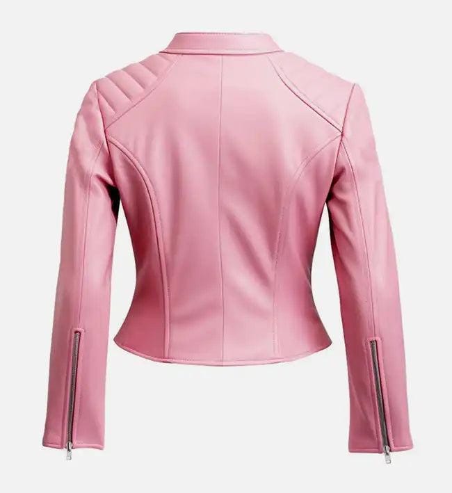 Handmade Pink Leather Biker Jacket: Women's Motorcycle Style - RoscowLeatherStudio
