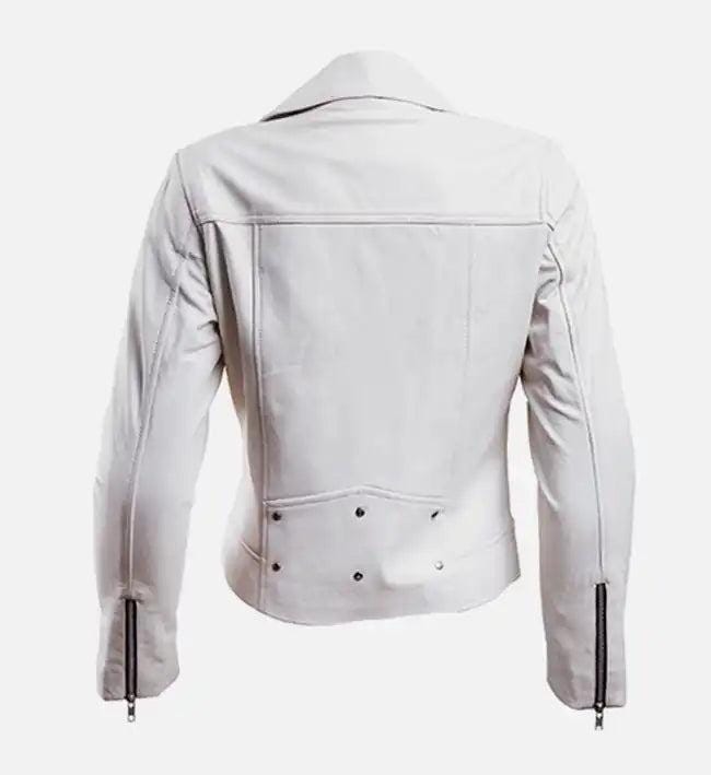Handmade White Leather Biker Jacket: Women's Motorcycle Style - RoscowLeatherStudio