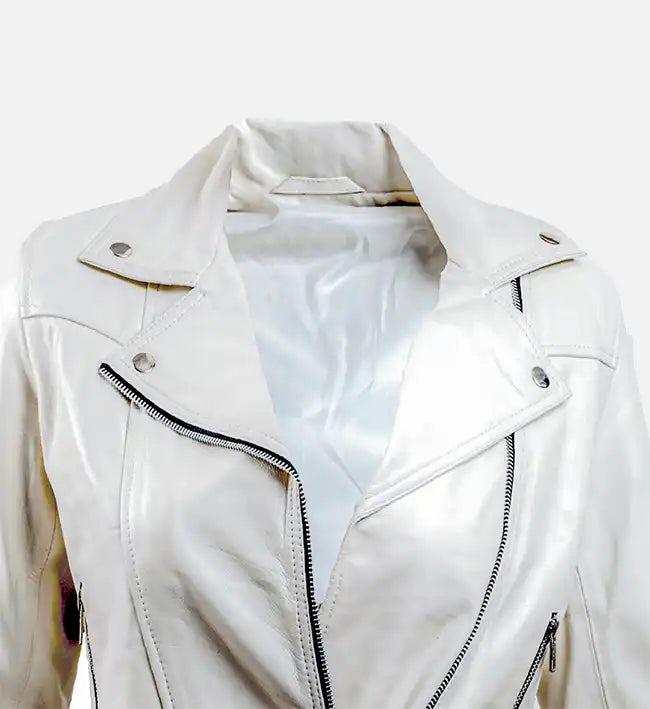 Handmade White Leather Biker Jacket: Women's Motorcycle Style - RoscowLeatherStudio
