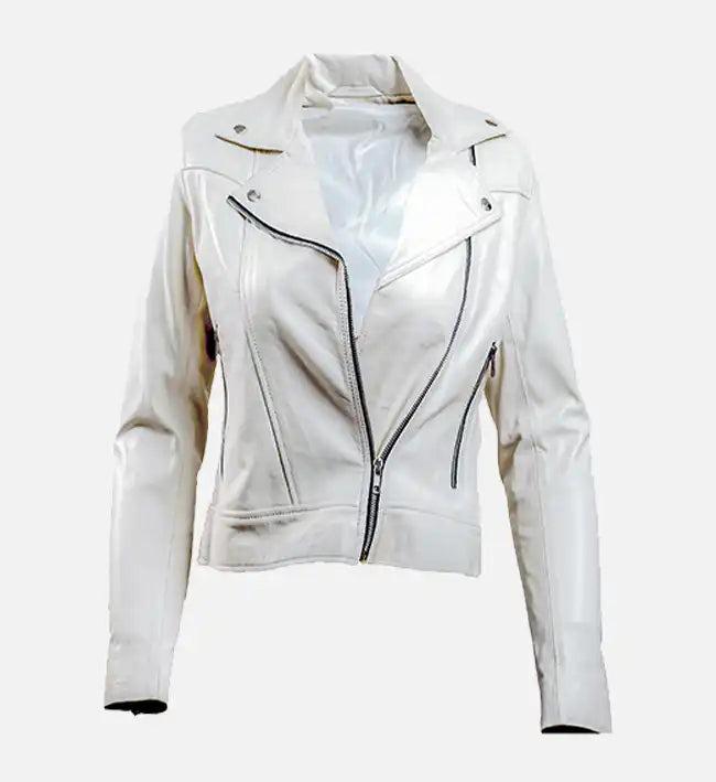 Handmade White Leather Biker Jacket: Women's Motorcycle Style - RoscowLeatherStudio