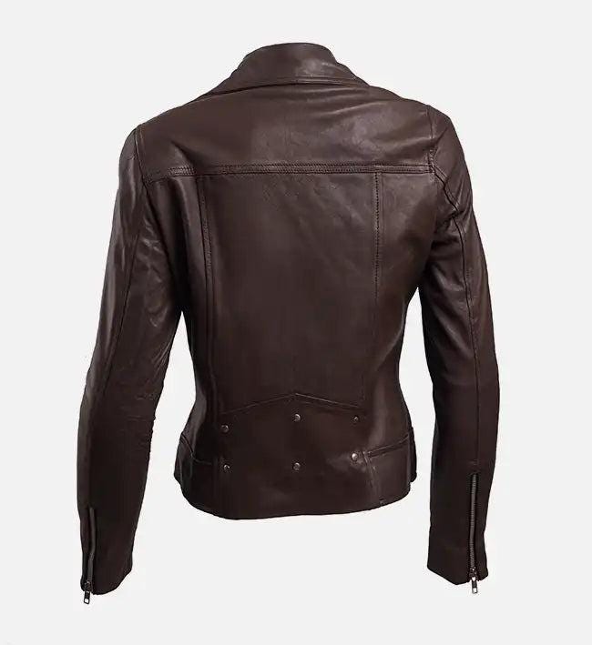 Handmade Dark Brown Leather Biker Jacket: Women's Motorcycle Style - RoscowLeatherStudio