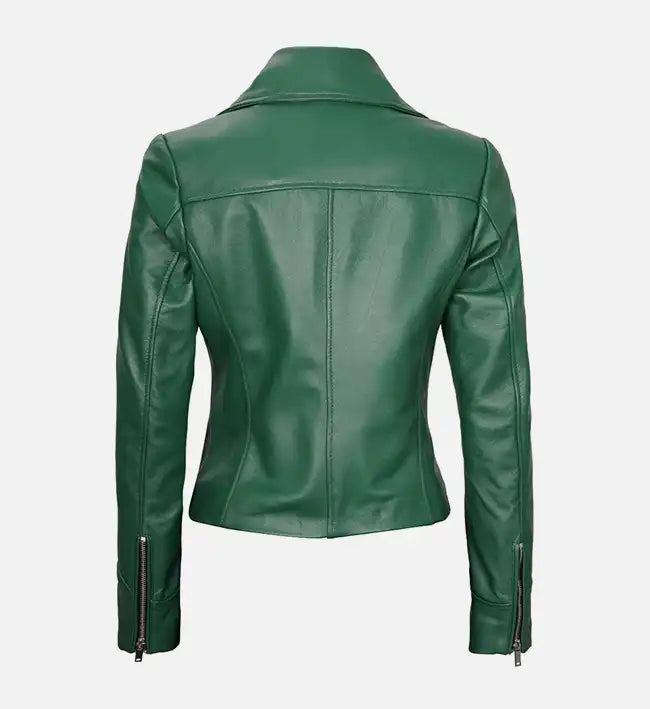 Handmade Green Leather Biker Jacket: Moto Style Women's Outerwear - RoscowLeatherStudio