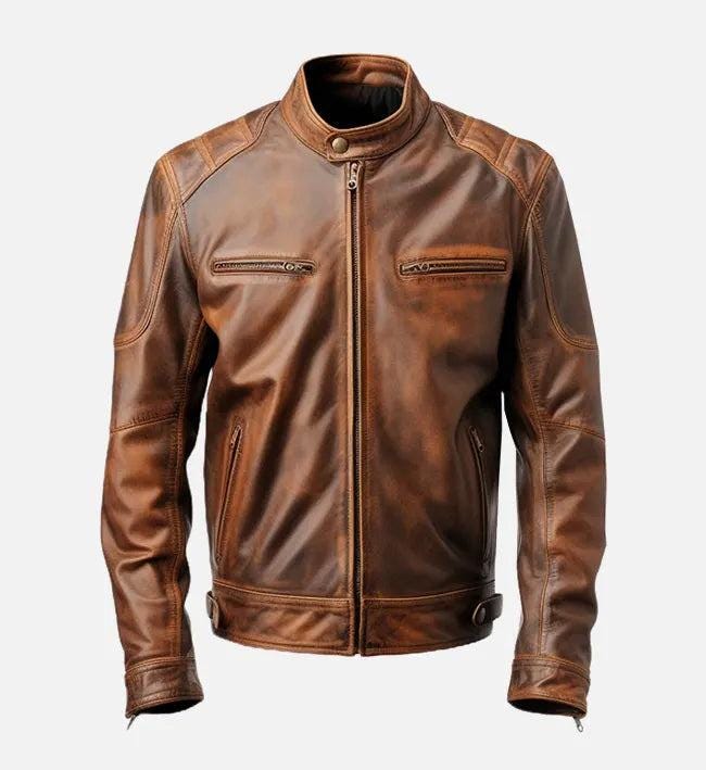 Handmade Brown Leather Biker Jacket: Classic Motorcycle Style - RoscowLeatherStudio