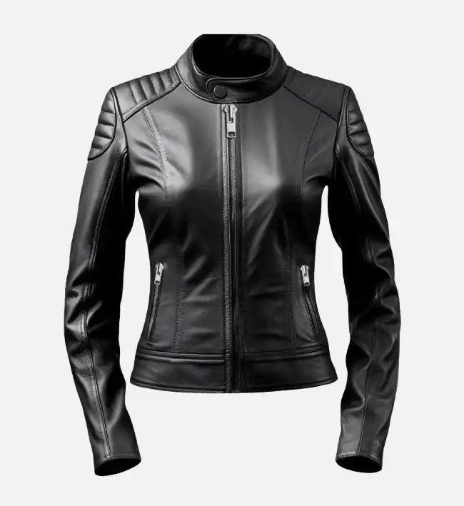 Handmade Black Leather Cafe Racer Jacket: Women's Biker Style - RoscowLeatherStudio