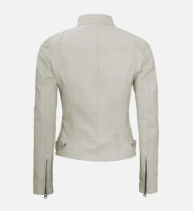 Handmade White Leather Biker Jacket: Women's Classic Motorcycle Style - RoscowLeatherStudio