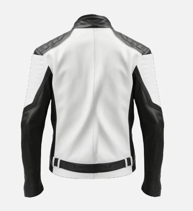 Handmade Black & White Leather Biker Jacket: Classic Motorcycle Style - RoscowLeatherStudio
