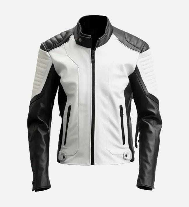 Handmade Black & White Leather Biker Jacket: Classic Motorcycle Style - RoscowLeatherStudio