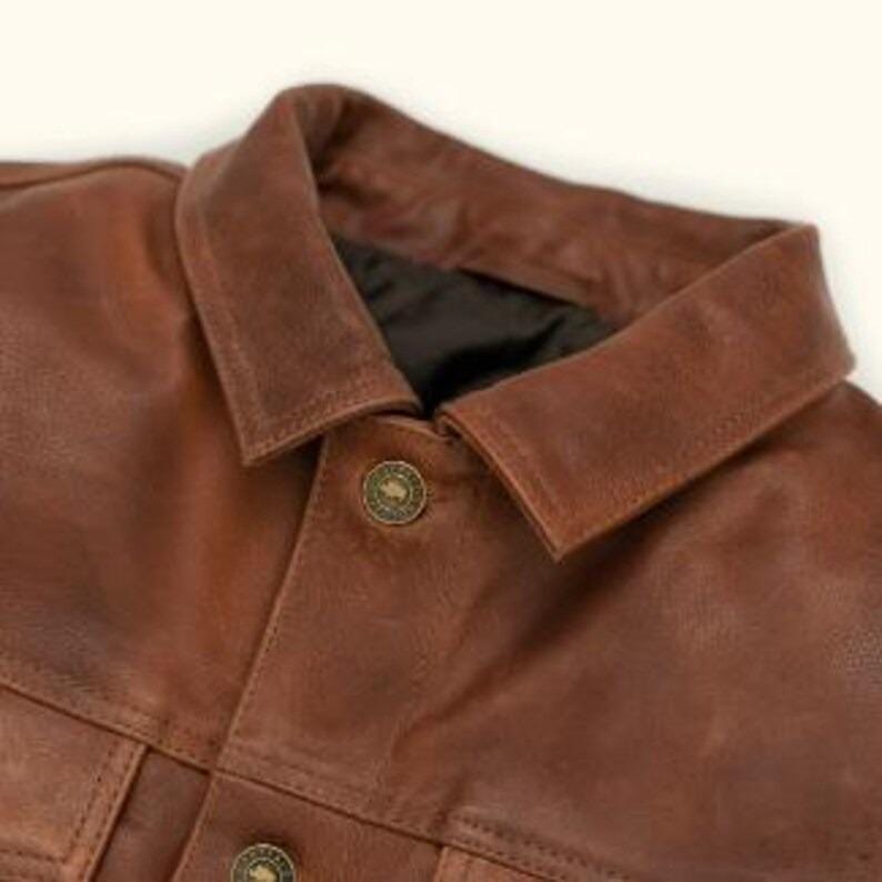 Handmade Suede Leather Trucker Jacket, Western Style, Brown - RoscowLeatherStudio