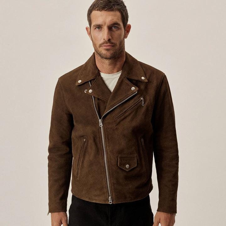 Handmade Brown Suede Leather Trucker Jacket, Western Biker Style - RoscowLeatherStudio