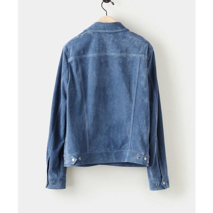 Handmade Blue Suede Leather Trucker Jacket, Western Style - RoscowLeatherStudio