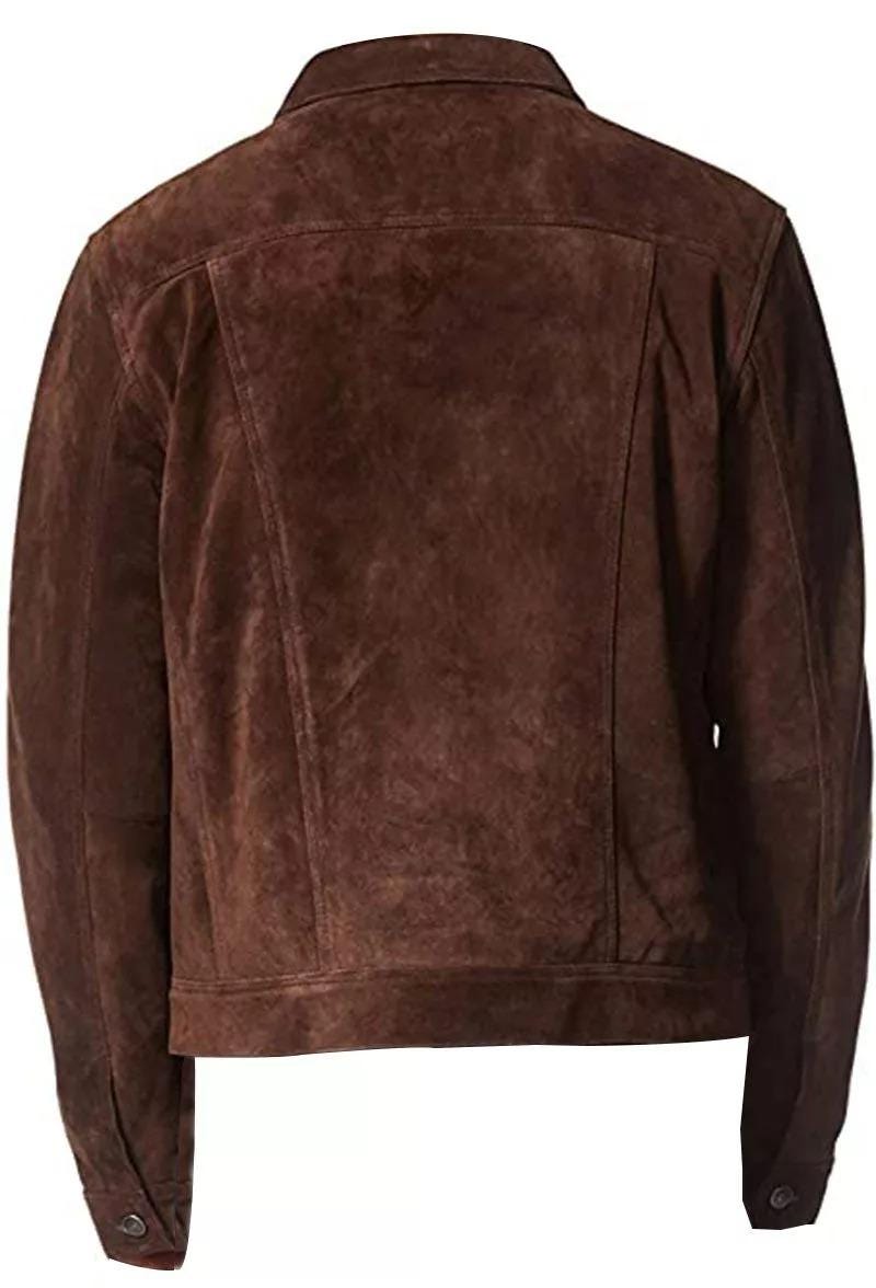 Handmade Dark Brown Suede Leather Trucker Jacket - Western Bomber Style - RoscowLeatherStudio
