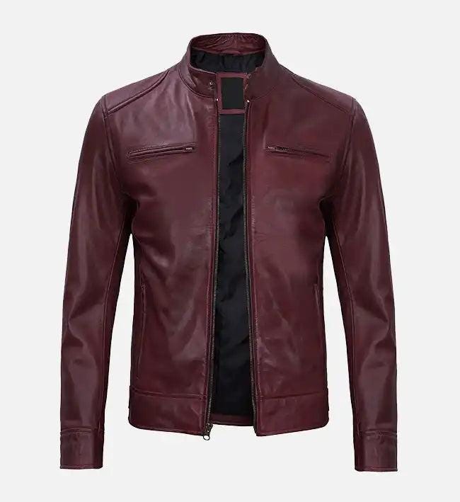 Handmade Maroon Leather Biker Jacket: Classic Motorcycle Style - RoscowLeatherStudio