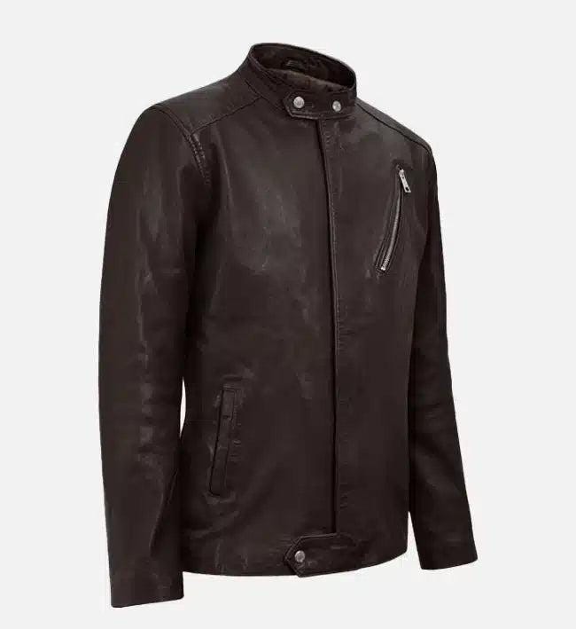Handmade Moto Brown Leather Biker Jacket: Men's Western Bomber Style - RoscowLeatherStudio