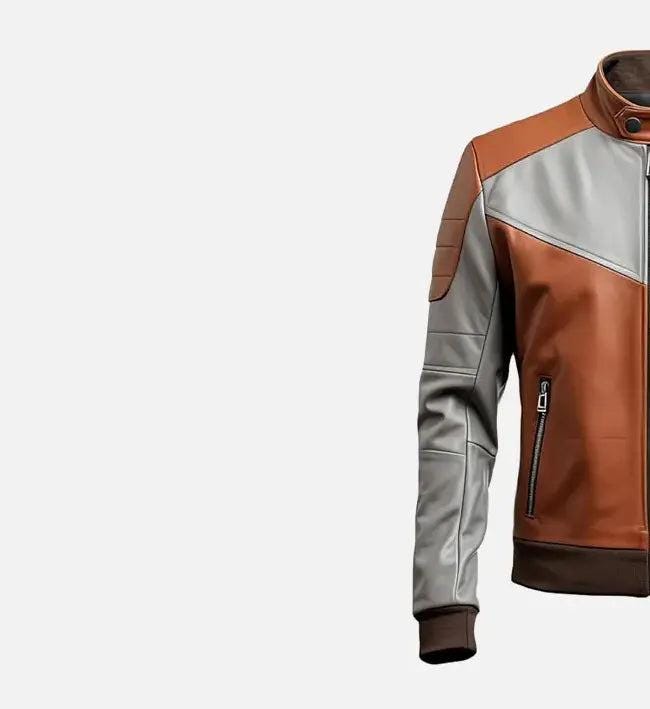 Handmade Rust Ash Grey Leather Biker Jacket: Men's Motorcycle Style - RoscowLeatherStudio