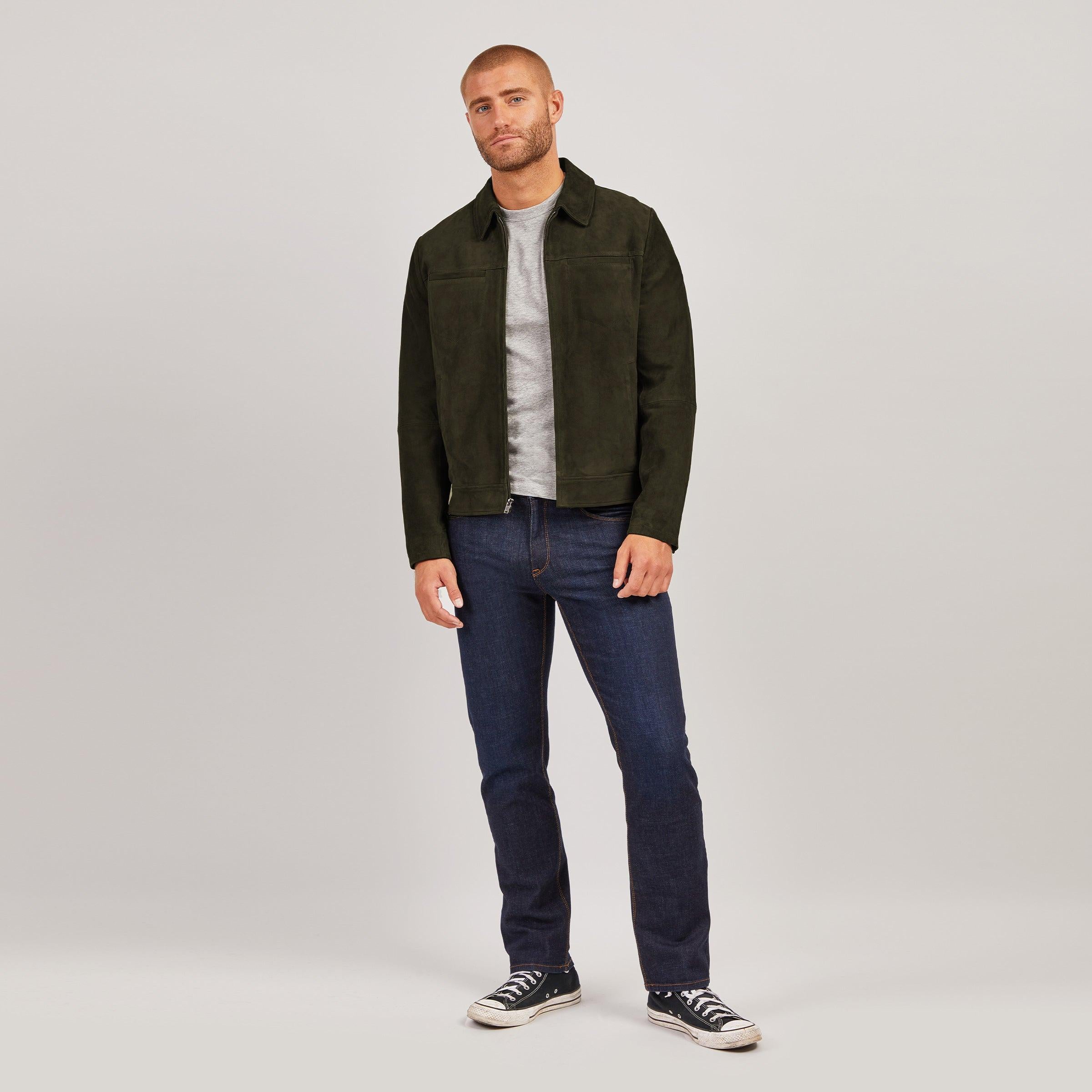 Handmade Olive Green Suede Leather Trucker Jacket - RoscowLeatherStudio