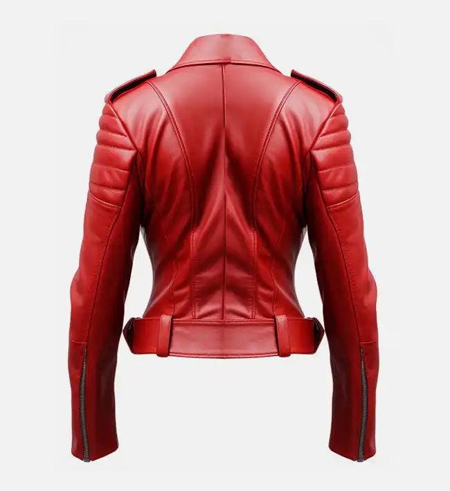 Handmade Red Leather Biker Jacket: Women's Motorcycle Style - RoscowLeatherStudio