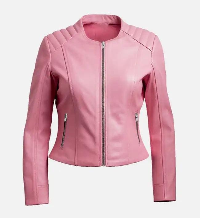 Handmade Pink Leather Biker Jacket: Women's Motorcycle Style - RoscowLeatherStudio
