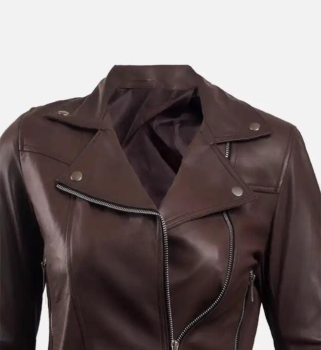 Handmade Dark Brown Leather Biker Jacket: Women's Motorcycle Style - RoscowLeatherStudio