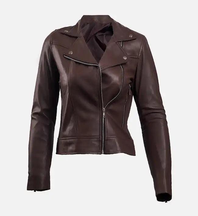 Handmade Dark Brown Leather Biker Jacket: Women's Motorcycle Style - RoscowLeatherStudio