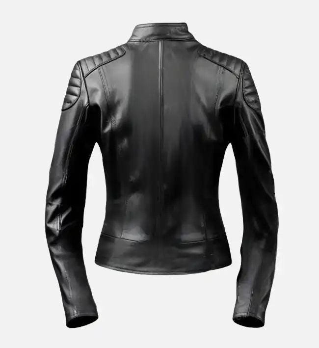 Handmade Black Leather Cafe Racer Jacket: Women's Biker Style - RoscowLeatherStudio