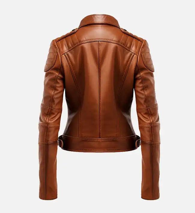 Handmade Brown Leather Biker Jacket: Women's Motorcycle Style - RoscowLeatherStudio