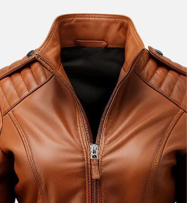 Handmade Brown Leather Biker Jacket: Women's Motorcycle Style - RoscowLeatherStudio