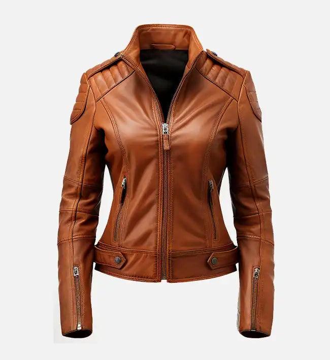 Handmade Brown Leather Biker Jacket: Women's Motorcycle Style - RoscowLeatherStudio