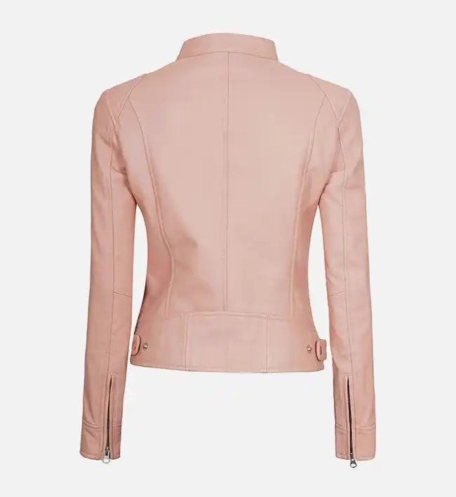 Handmade Light Pink Leather Biker Jacket: Women's Motorcycle Style - RoscowLeatherStudio
