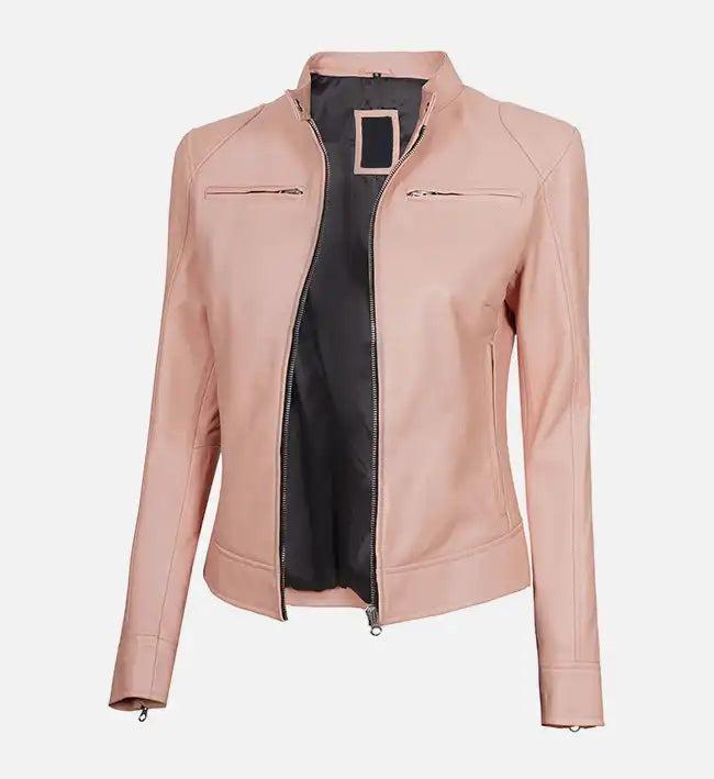 Handmade Light Pink Leather Biker Jacket: Women's Motorcycle Style - RoscowLeatherStudio