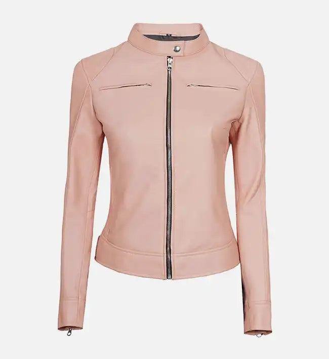 Handmade Light Pink Leather Biker Jacket: Women's Motorcycle Style - RoscowLeatherStudio