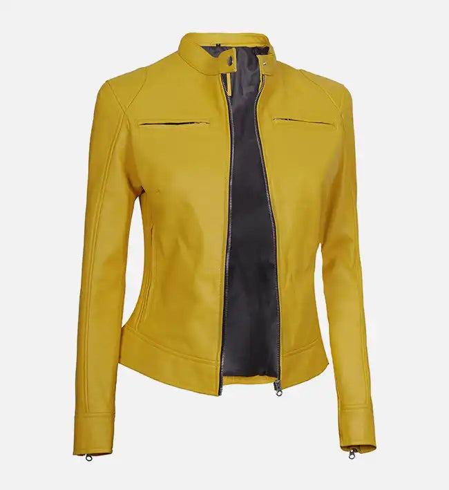 Handmade Yellow Leather Biker Jacket: Women's Motorcycle Style - RoscowLeatherStudio