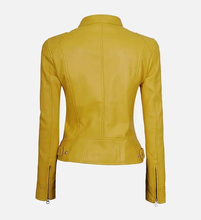 Handmade Yellow Leather Biker Jacket: Women's Motorcycle Style - RoscowLeatherStudio