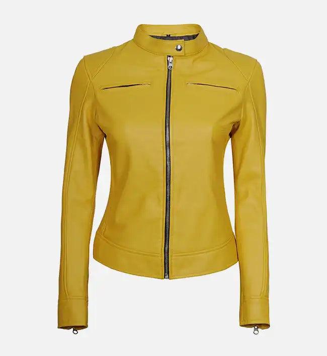 Handmade Yellow Leather Biker Jacket: Women's Motorcycle Style - RoscowLeatherStudio