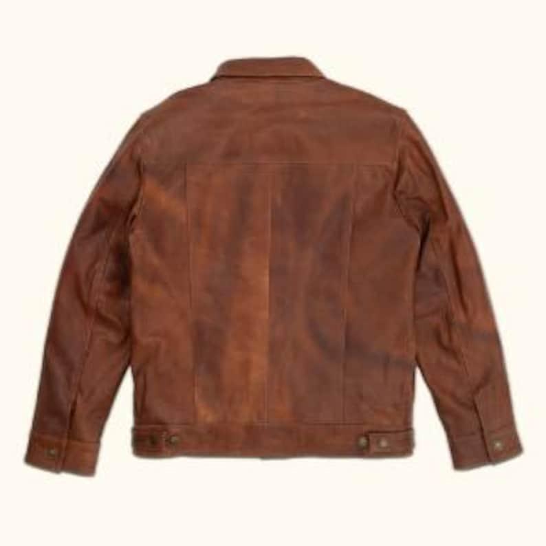 Handmade Suede Leather Trucker Jacket, Western Style, Brown - RoscowLeatherStudio
